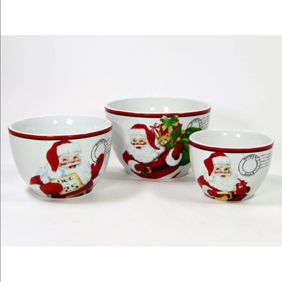 Fitz and Floyd LETTERS TO SANTA 4" 5" 6" Nesting Bowl Set 3Pc - Picture 2 of 9